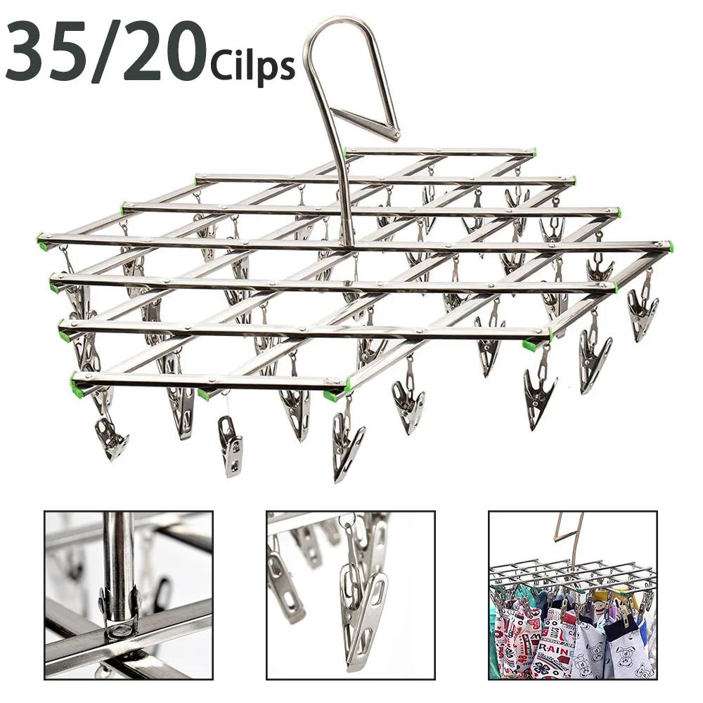 Support de séchage pliant avec 35/20 Clips, en acier inoxydable, coupe-vent, pour sous-vêtements, ch