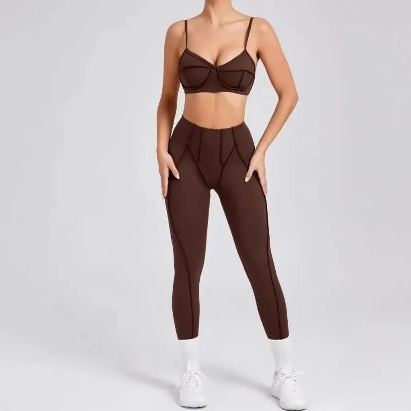 Ensemble yoga femme taille haute hanche-levage pantalon dos ouvert soutien-gorge fitness course