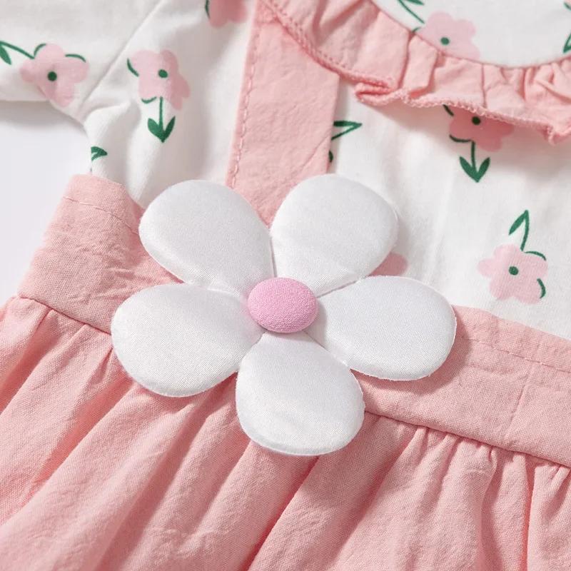 Robe d'été pour petites filles, imprimé floral, dentelle, à revers, mignonne, vacances, deux
