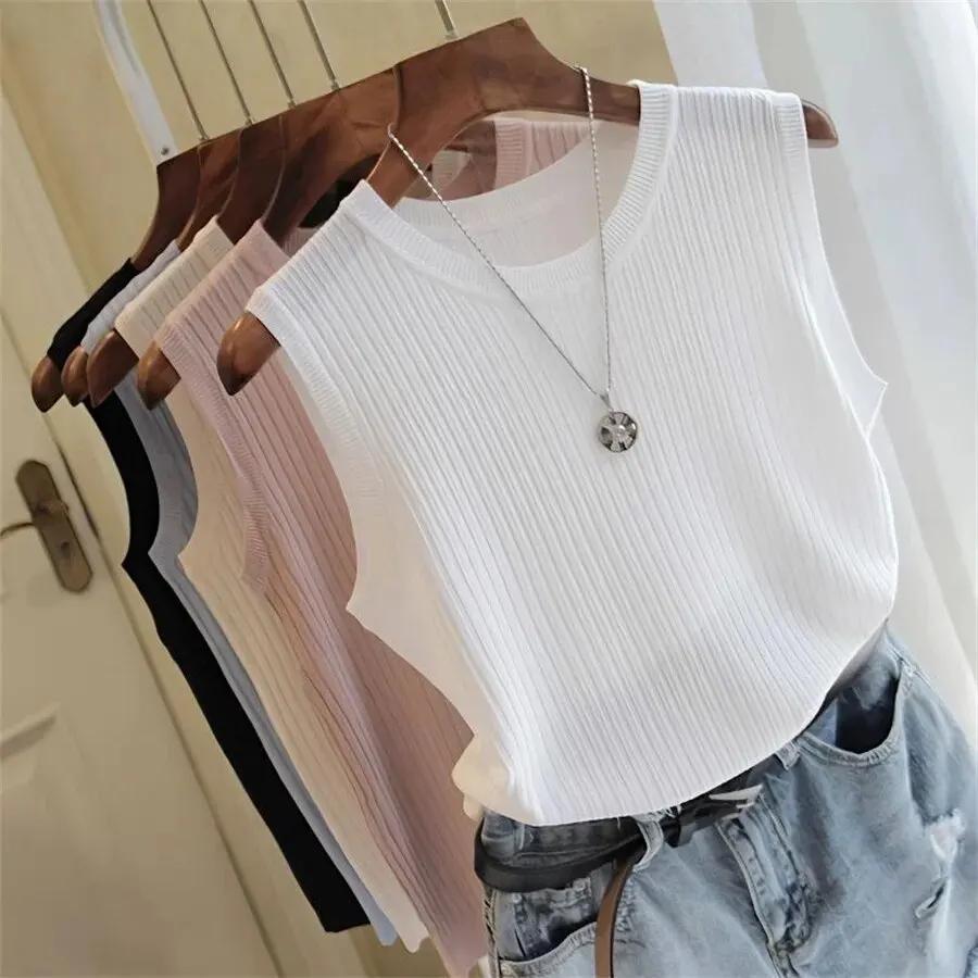 2026 été nouvelle mode tricoté gilets col rond sans manches décontracté mince hauts sans manches Blo