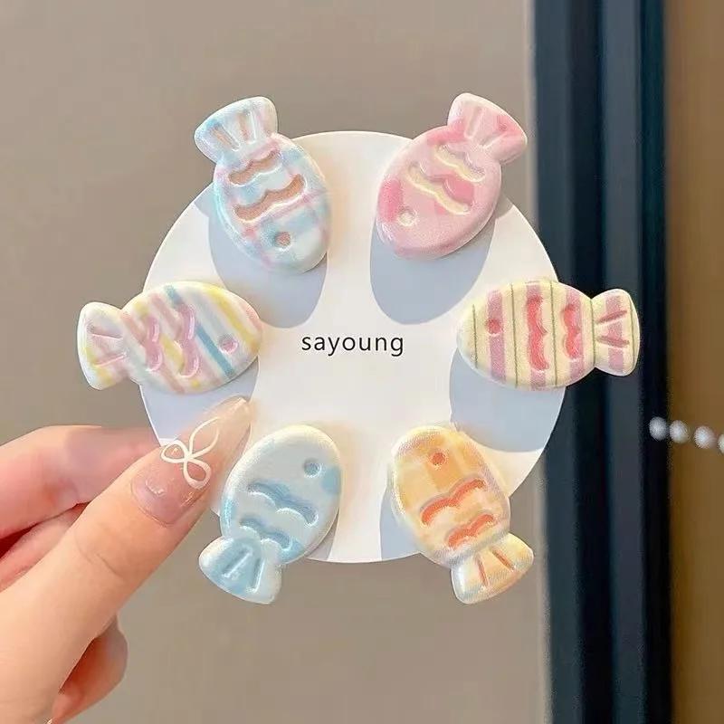 Épingle à cheveux couleur bonbon, 6 pièces, petit poisson, grille fraîche, rayures, dessin animé, Cl