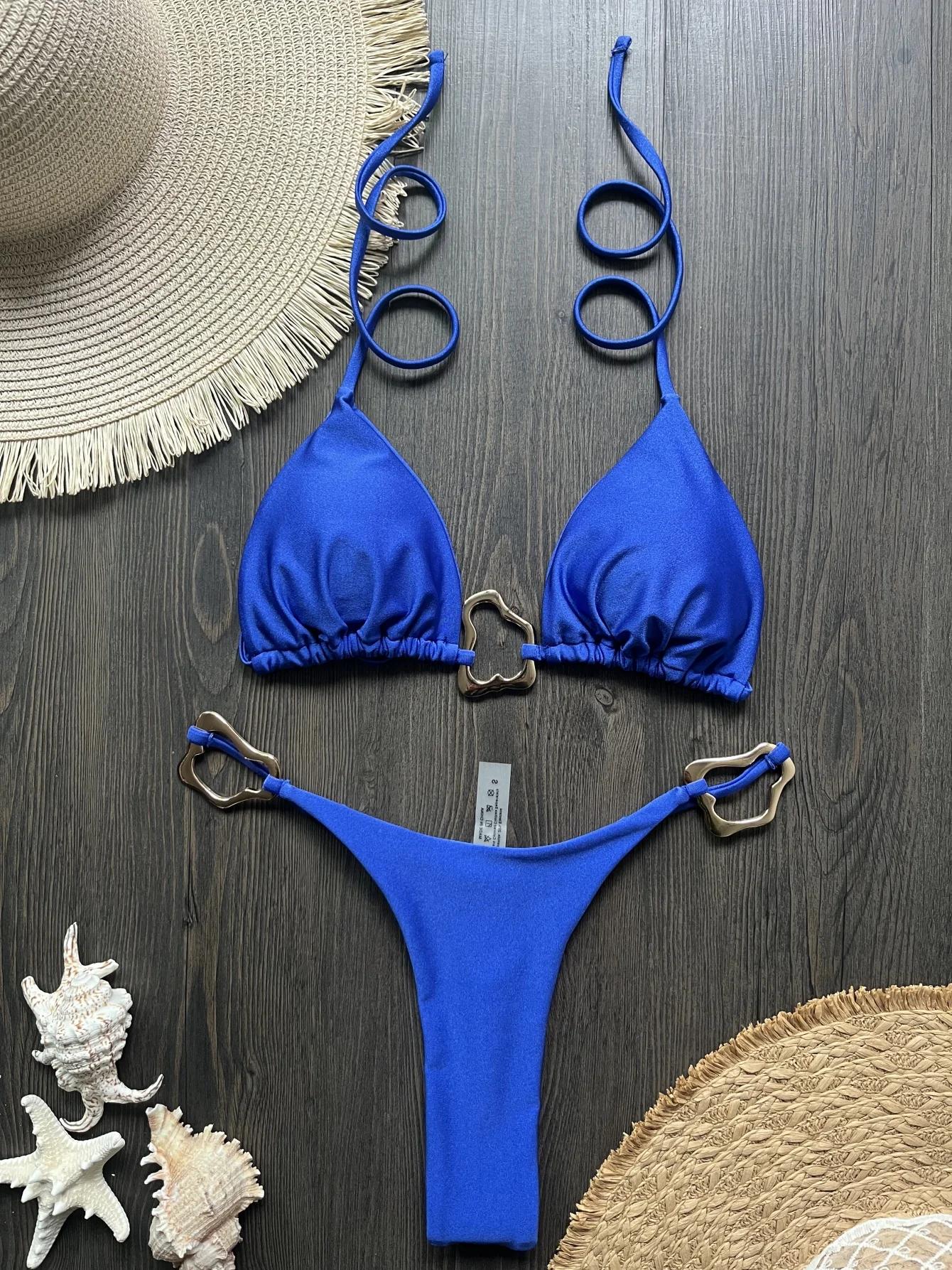 Micro bikini sexy à bretelles 2026 pour femme, maillot de bain uni, ensemble de bikinis string, tenu