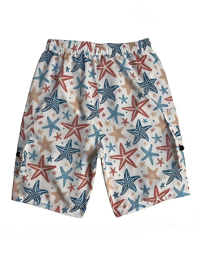 Shorts de plage pour hommes à imprimé intégral avec plusieurs poches, shorts de bain à séchage rapid