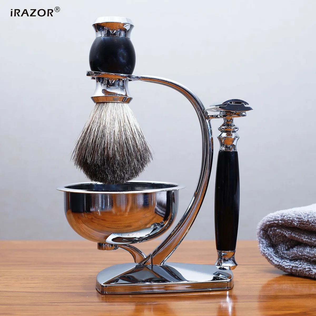 iRAZOR Ensemble de rasage classique – Rasoir de sécurité double tranchant avec 10 lames originales, 