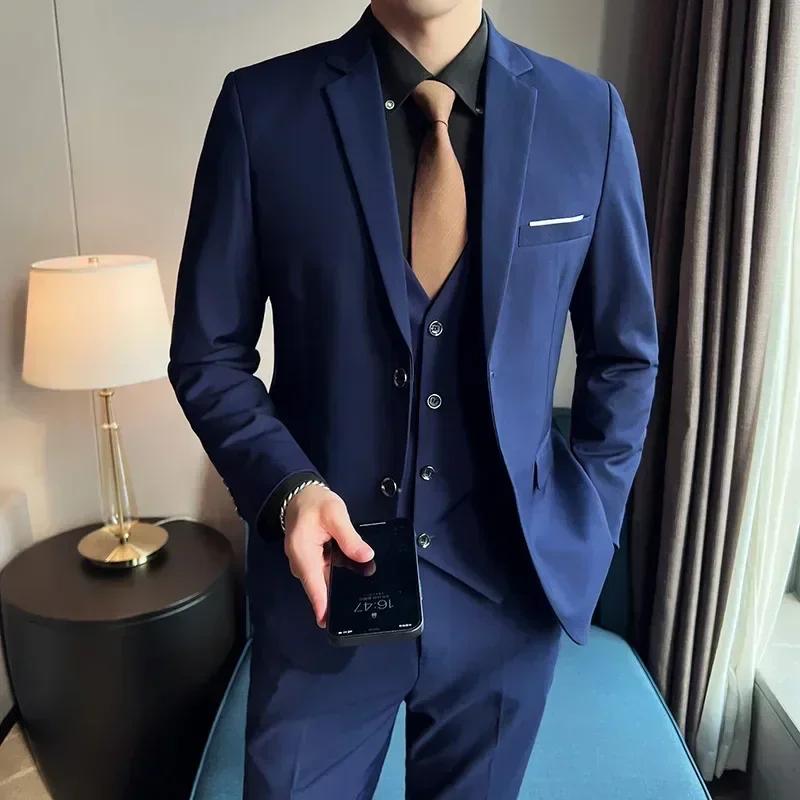 S-8XL (Blazer + gilet + pantalon) mode homme décontracté en plein air gentleman affaires mariage cou