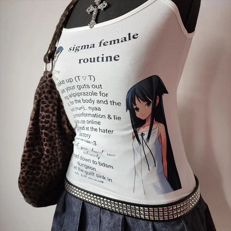 Camisole graphique Anime Grunge, haut court Vintage gothique pour femmes, débardeur Corset, t-shirts