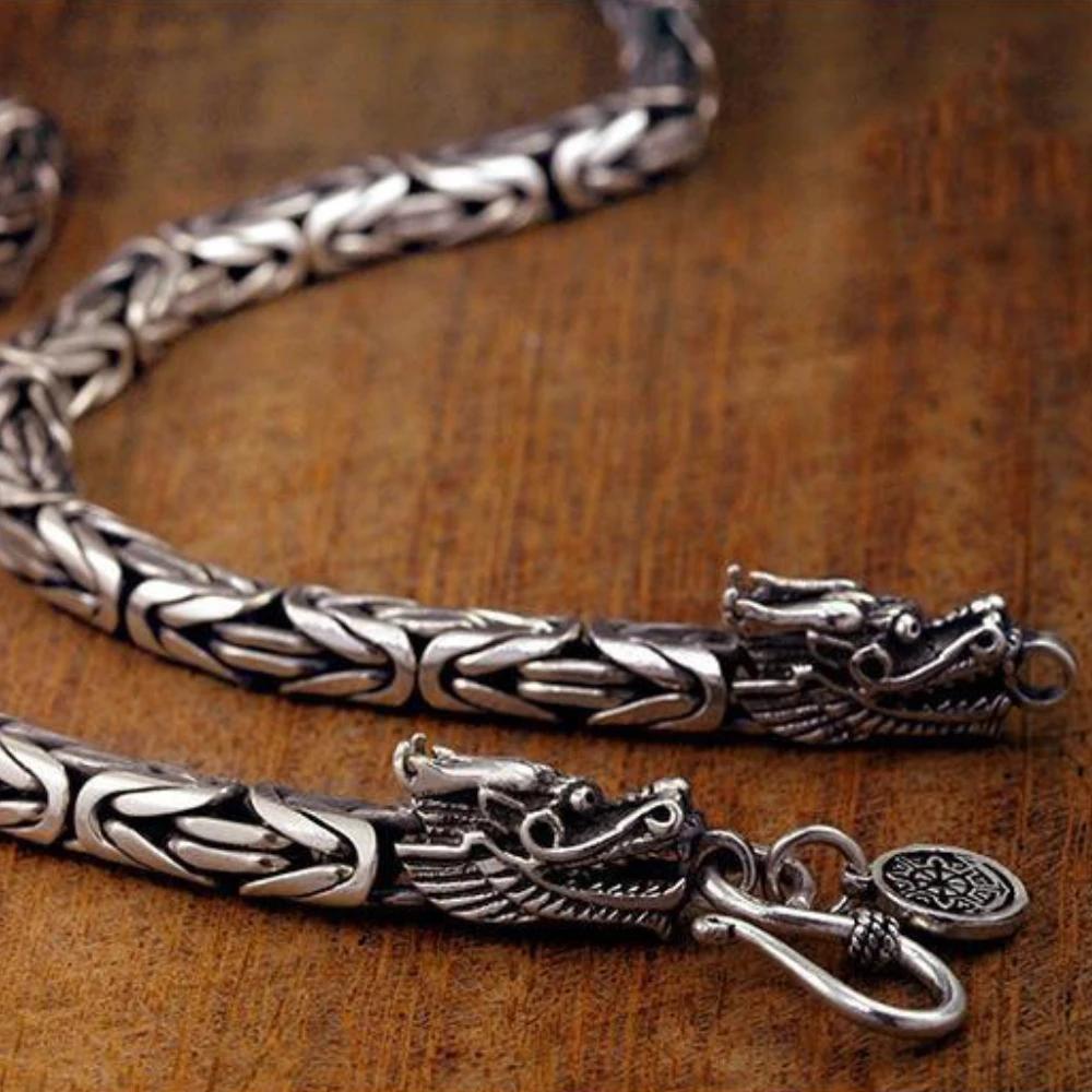 Collier Noble en argent Sterling rétro pour hommes et femmes, classique, 8MM, rchain dragon, 60cm, b