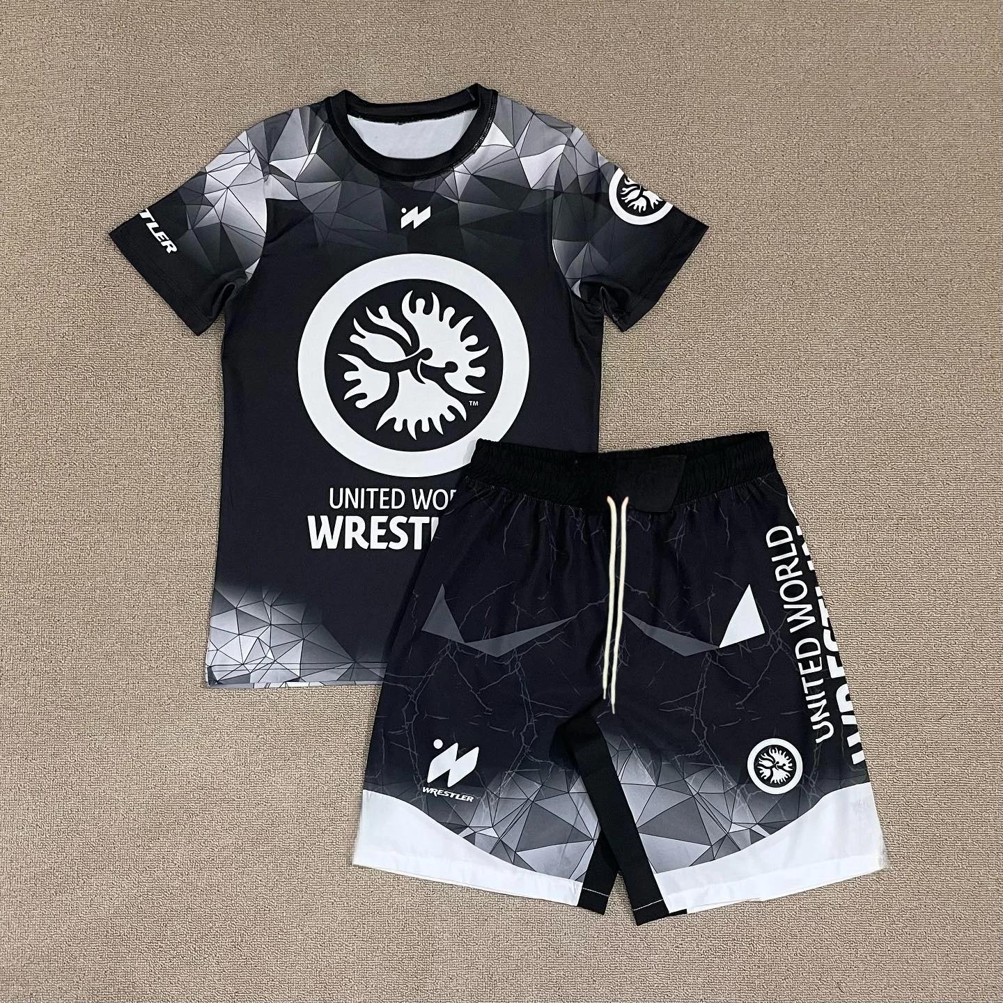 Ensemble de sport respirant pour homme : Rashguard et short à imprimé marbre blanc, séchage rapide, 