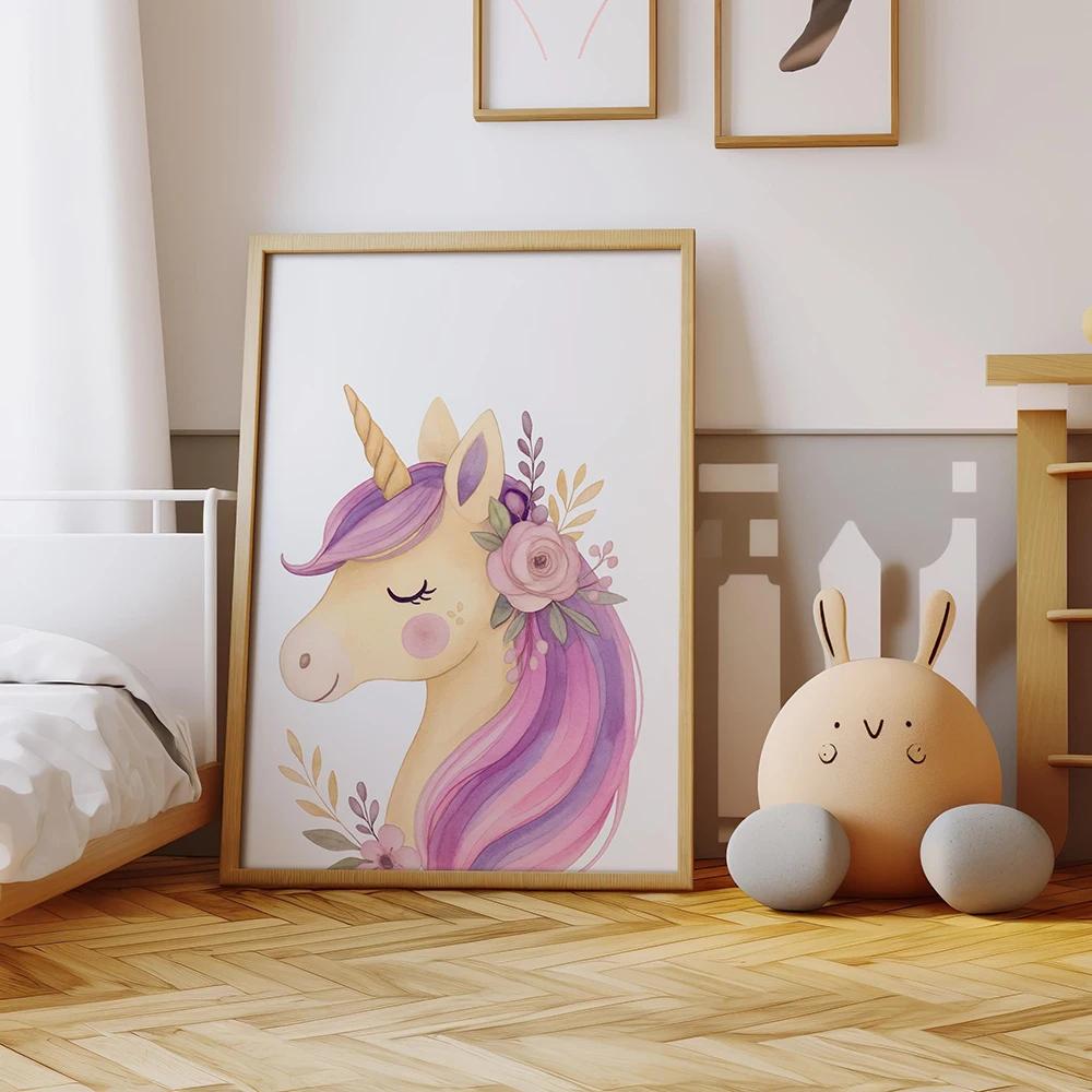 Affiche imprimée licorne violette avec nom personnalisé, décor mural pour chambre de fille, décor im