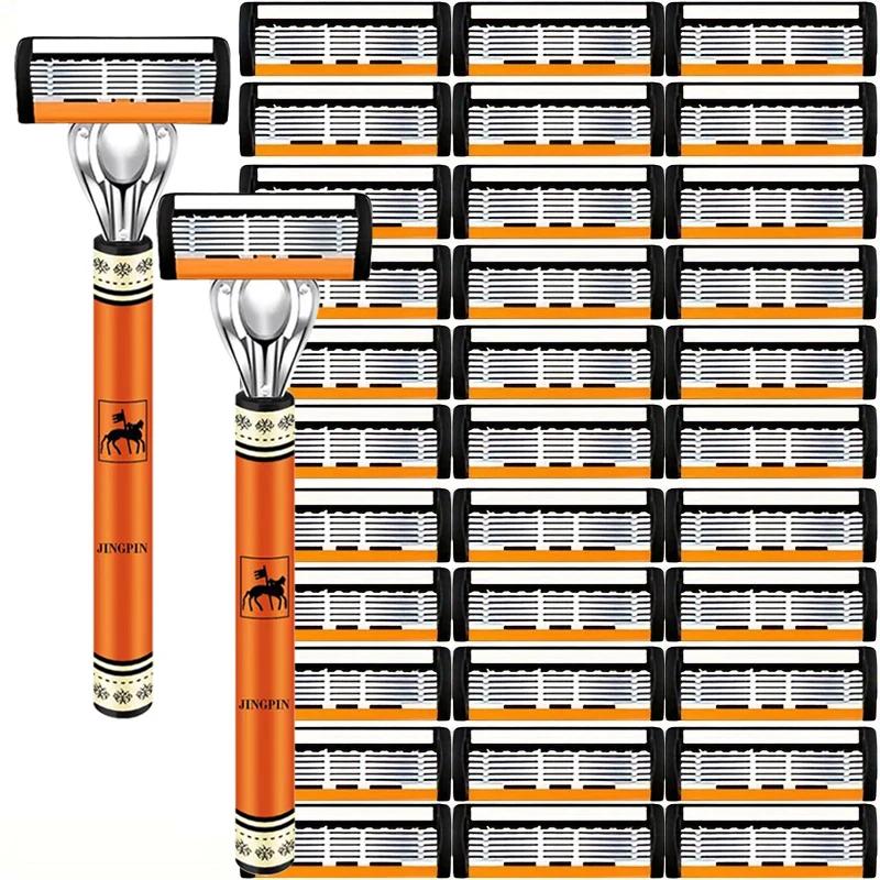 Ensemble de rasoir de sécurité à 6 couches pour hommes, rasoir tranchant en acier inoxydable de haut