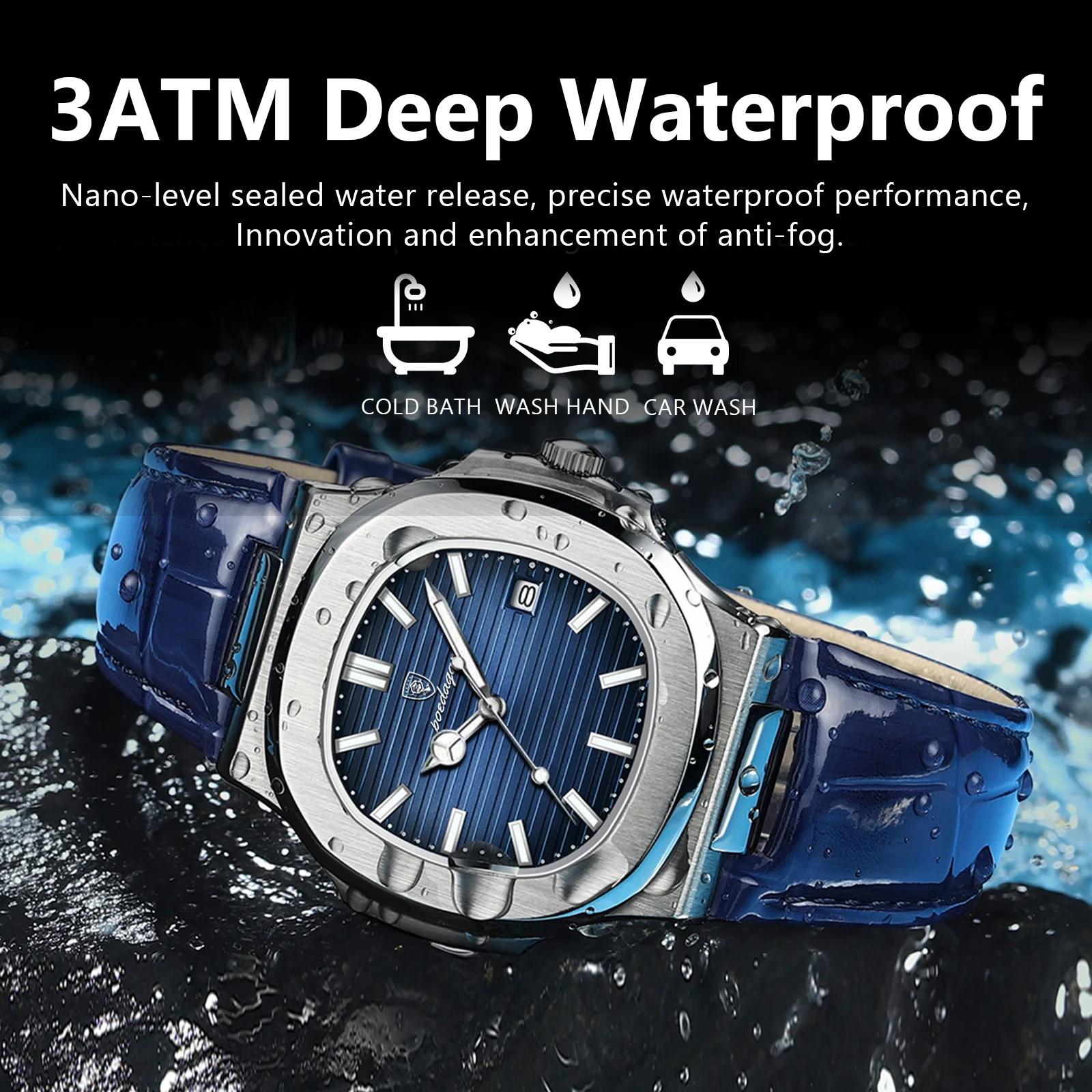 POEDAGAR haut de gamme carré homme montre Date étanche lumineux hommes montre-bracelet de haute qual