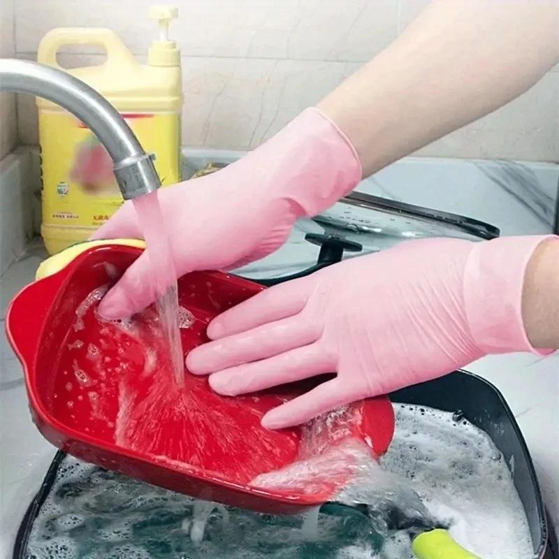 Gants jetables en Nitrile rose pour le nettoyage ménager, le travail de la cuisine, le jardinage, la