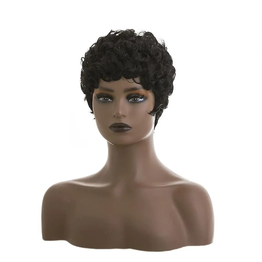 Perruques courtes coupe lutin pour femmes noires cheveux synthétiques Afro perruque lutin couleur no