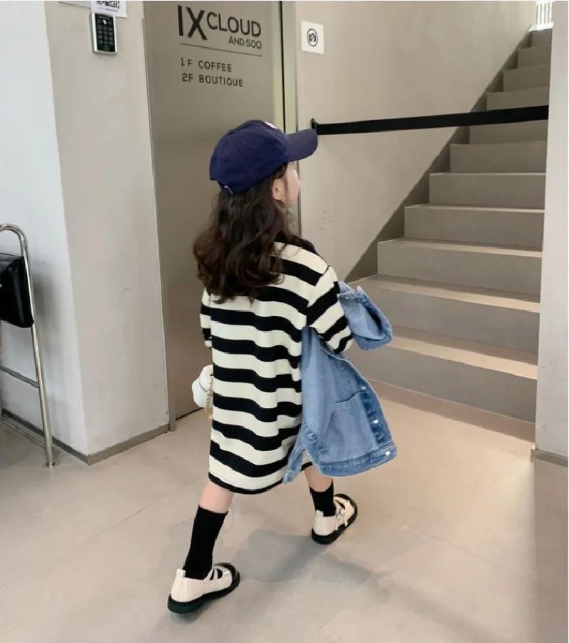 Robes à rayures pour filles, automne printemps, manches longues, col polo, sweat-shirt, mode enfants