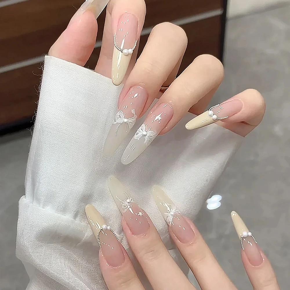 1 pièces 5D blanc dentelle nœud papillon Nail Art autocollant doux perle arc ruban auto-adhésif ongl