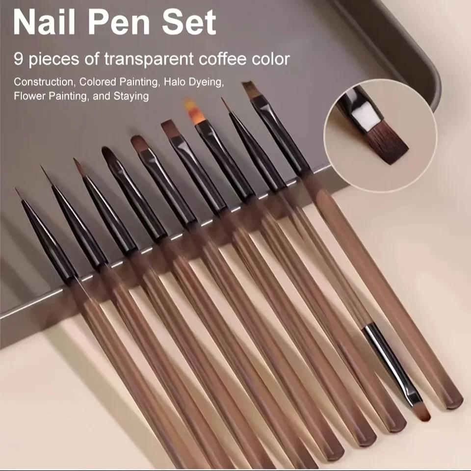 9 pièces bricolage brosse Nail Art brosse ensemble acrylique dentelle Ombre conception ongles UV Gel