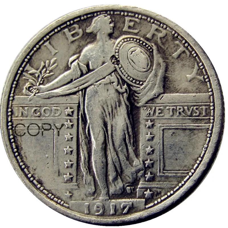 Pièce de monnaie plaquée argent du quart de liberté debout des États-Unis 1916-1924