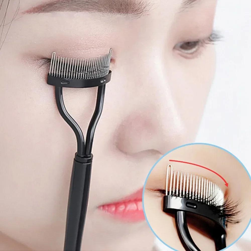 Séparateur de cils pliant 2 en 1, dents métalliques droites, recourbe-cils, brosse, peigne, Mascara,