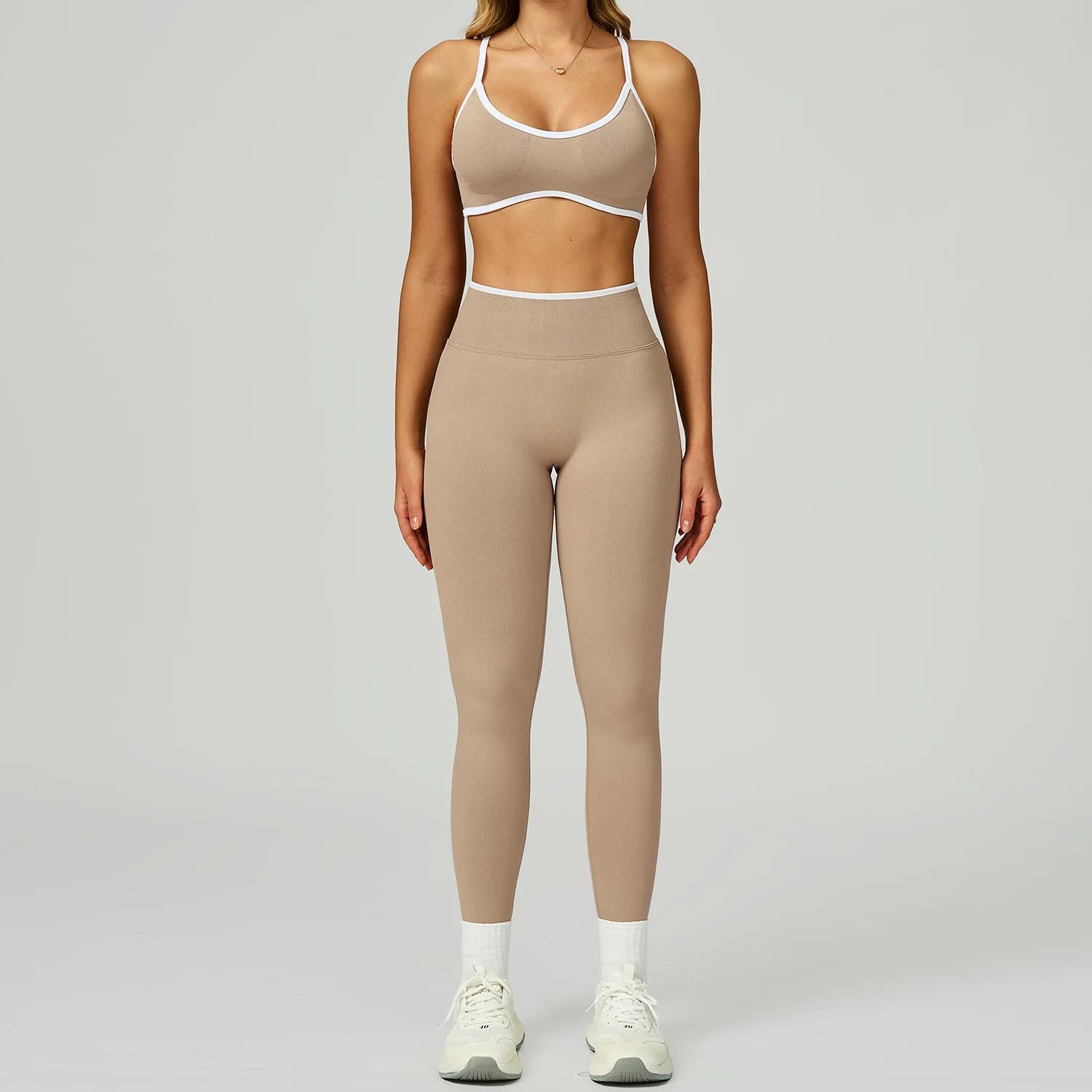 Ensemble de yoga 2 pièces sans couture pour femme, tenue de sport sexy à manches longues et crop top