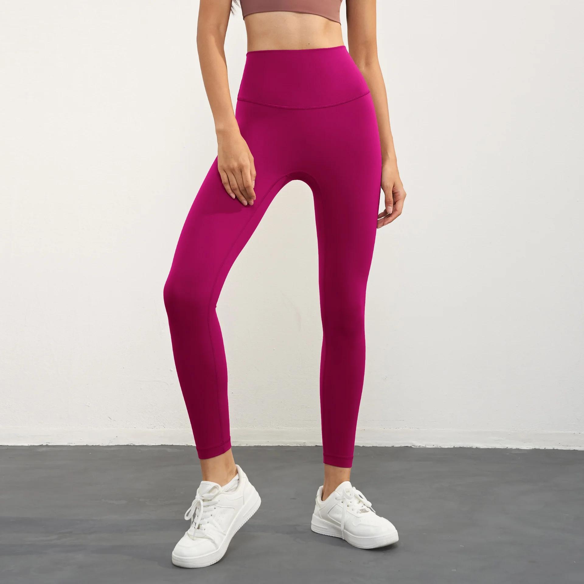 Legging yoga femme taille haute couleur unie doux athlétique sport entraînement jogging poche