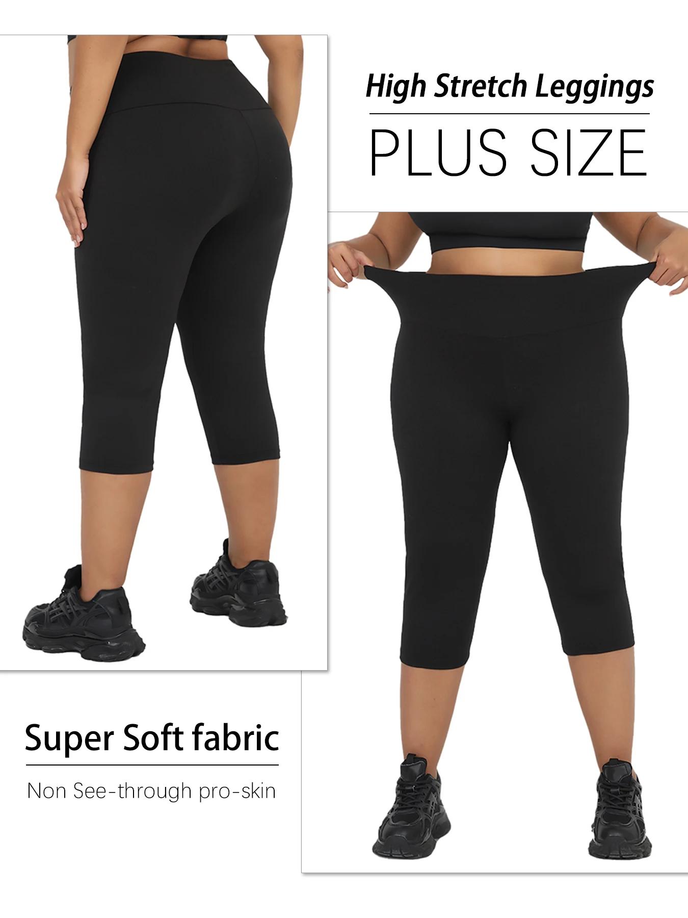 Leggings grande taille pour femmes, Super doux, taille haute, contrôle du ventre, pantalon Capri de 