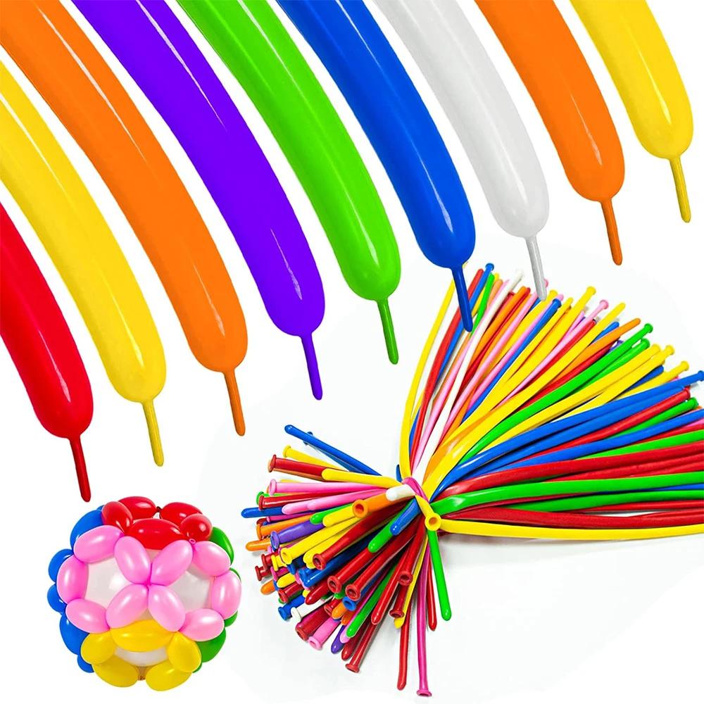 Ballons en latex longs, 100 pièces, rouge, vert, jaune, bleu, rose, assortis, pour décoration de fêt