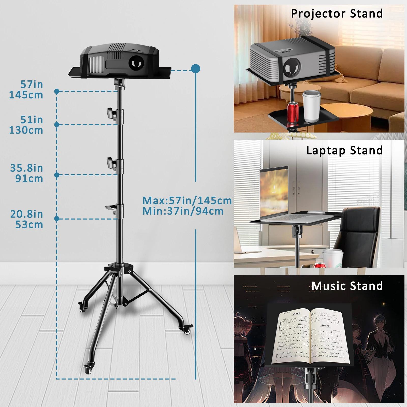 Trépied de projecteur 145 cm, support pour ordinateur portable, hauteur réglable de 23 à 63 pouces, 