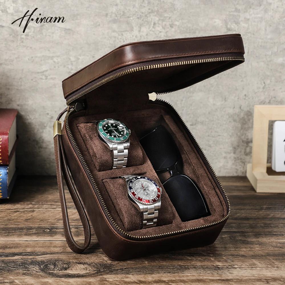 Étui de montre de luxe en cuir véritable, boîte à bijoux pour lunettes de soleil, montres portables 