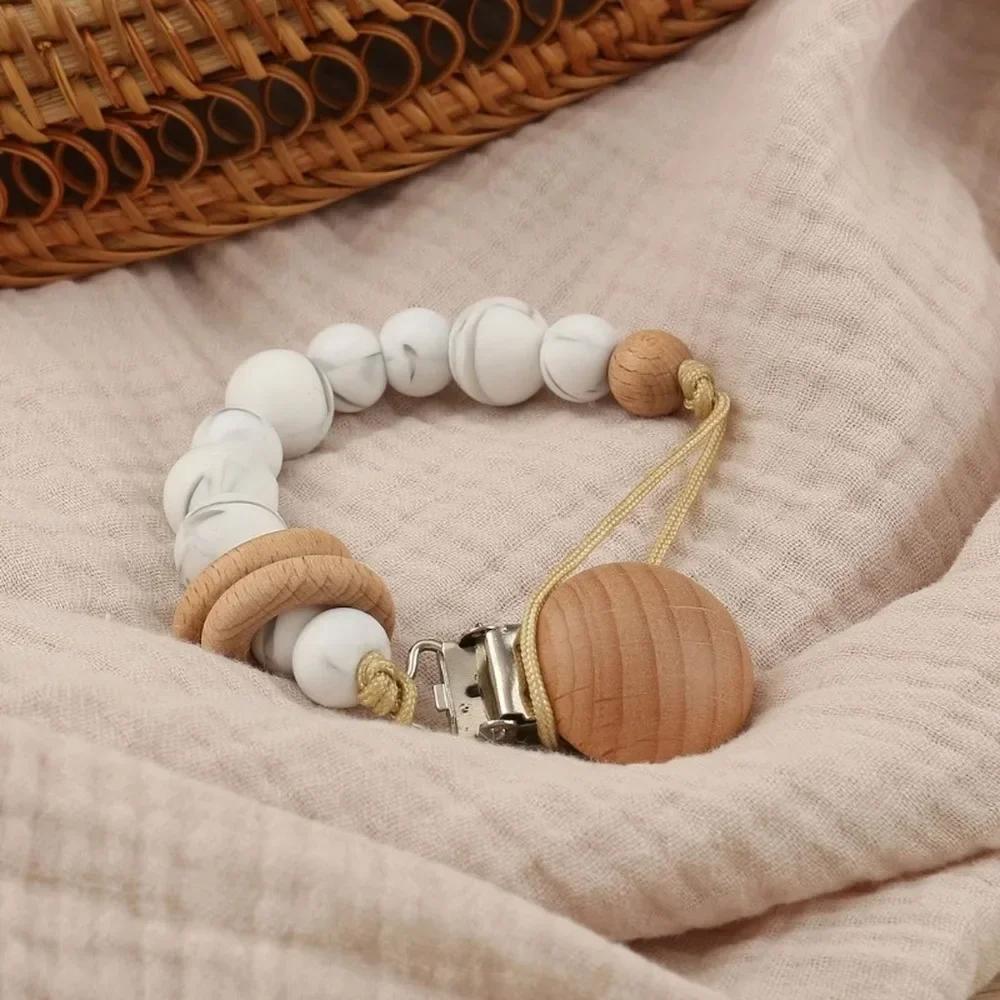 Clips de sucette en bois de hêtre naturel, 5/10 pièces, porte-factice, chaîne, pince à tétine en boi