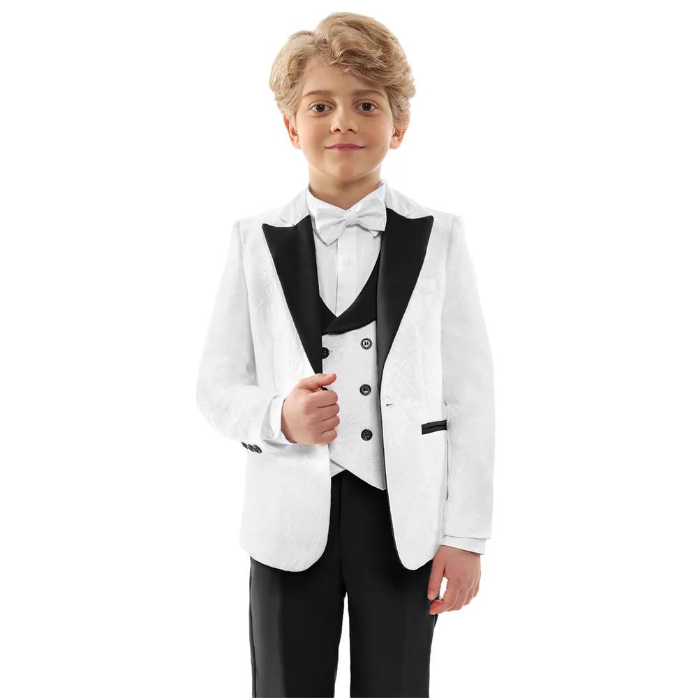 Costume formel élégant texturé blanc et noir pour enfants, smoking à fleurs pour garçon, pour mariag