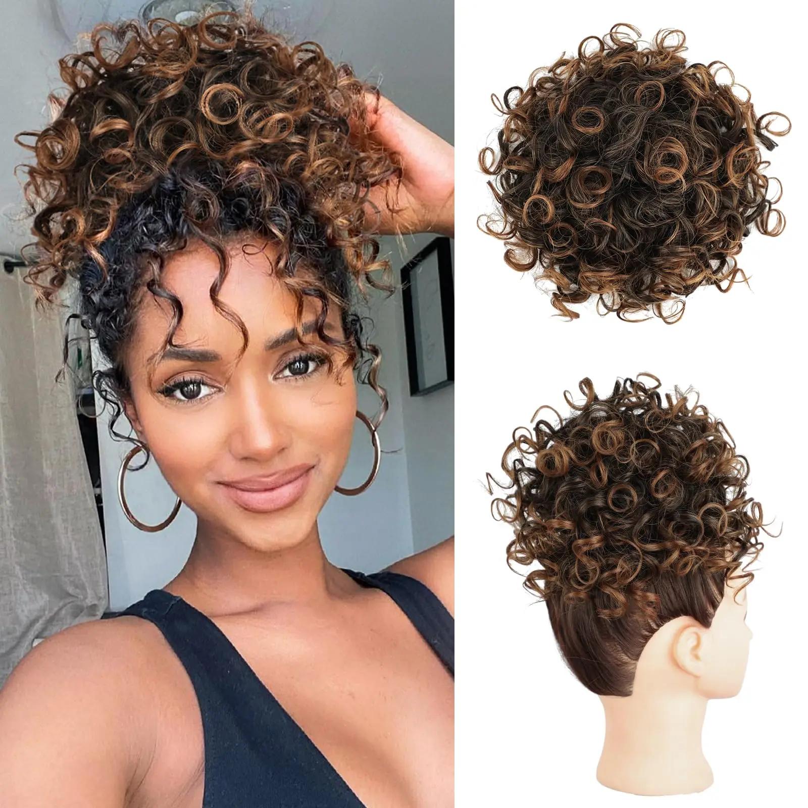 Chignon synthétique en désordre, 60g, cordon élastique, vague lâche, bouclé, Extensions de cheveux p