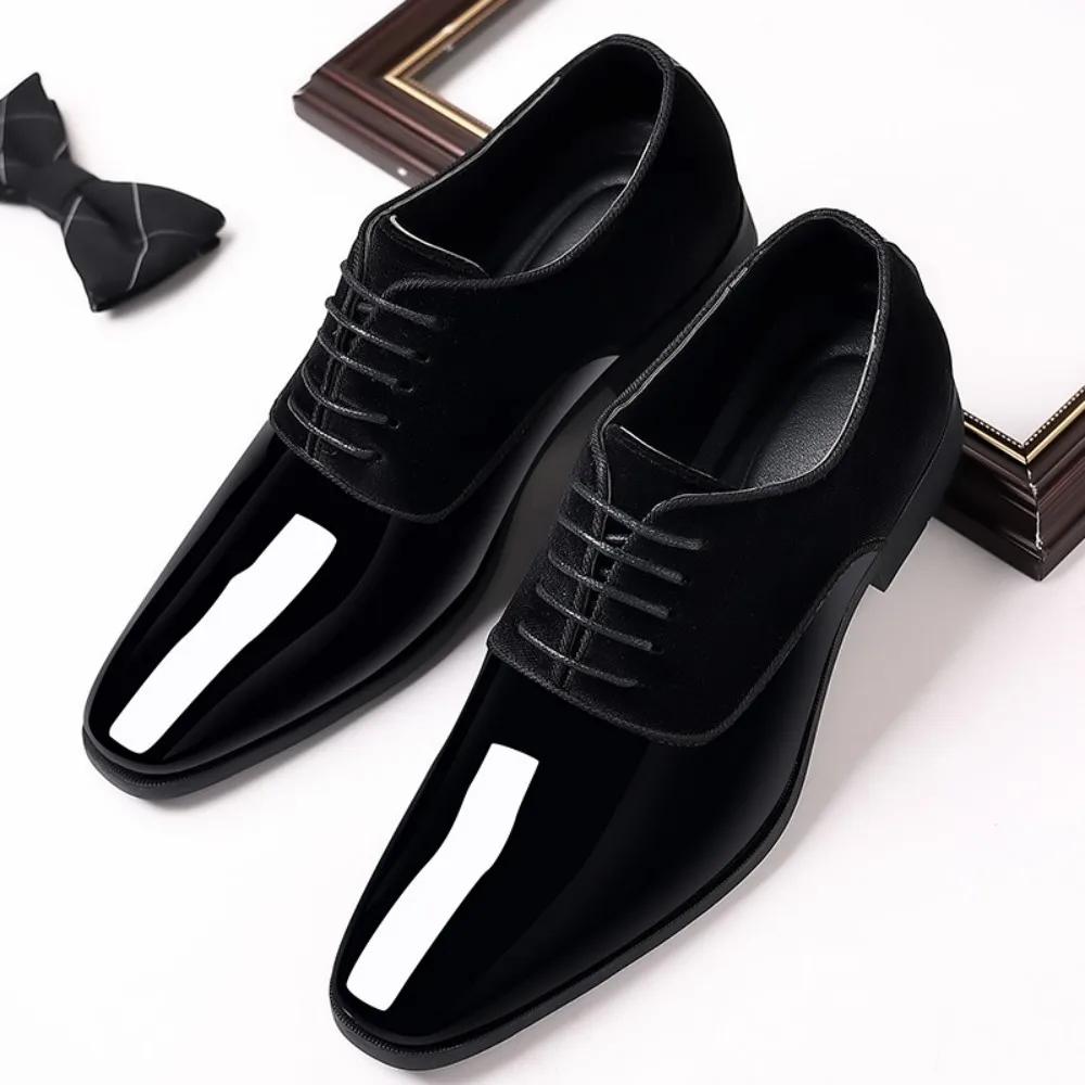 Chaussures Oxford à lacets pour hommes, chaussures provoqué formelles, haute brillance, basses, carr