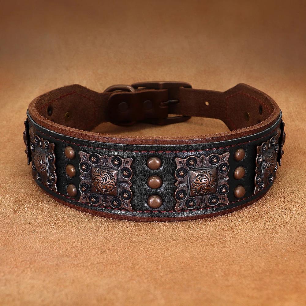 Collier de chien à pointes Cool pour chiens de taille moyenne en cuir véritable Pitbull bouledogue r