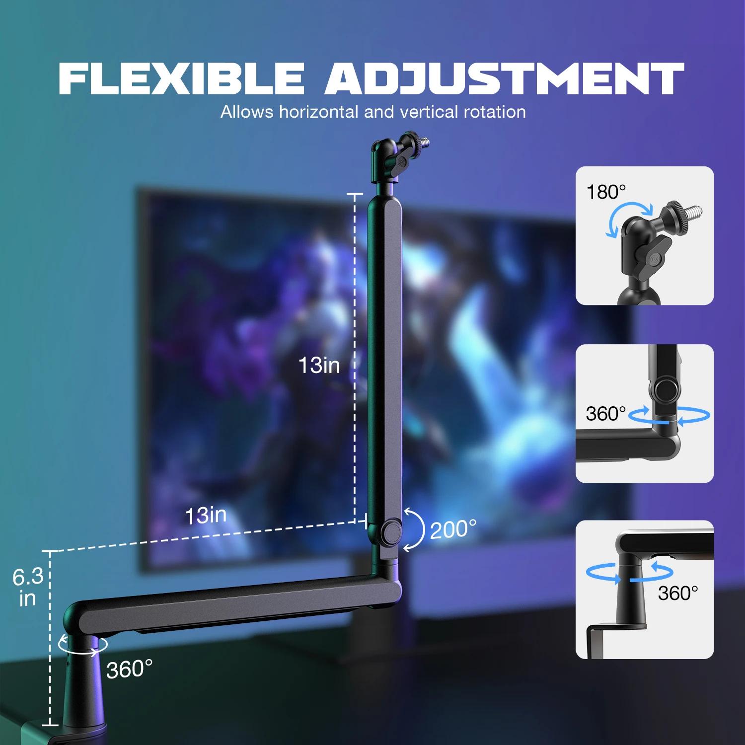 FIFINE – support de Microphone à bras bas profil réglable, avec gestion des câbles/support de bureau