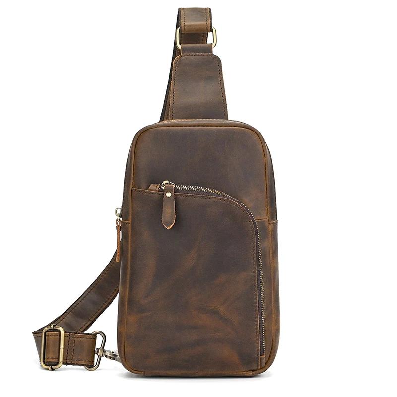 Sac de poitrine en cuir décontracté pour hommes, sacs de poitrine rétro pour hommes, sac à bandouliè