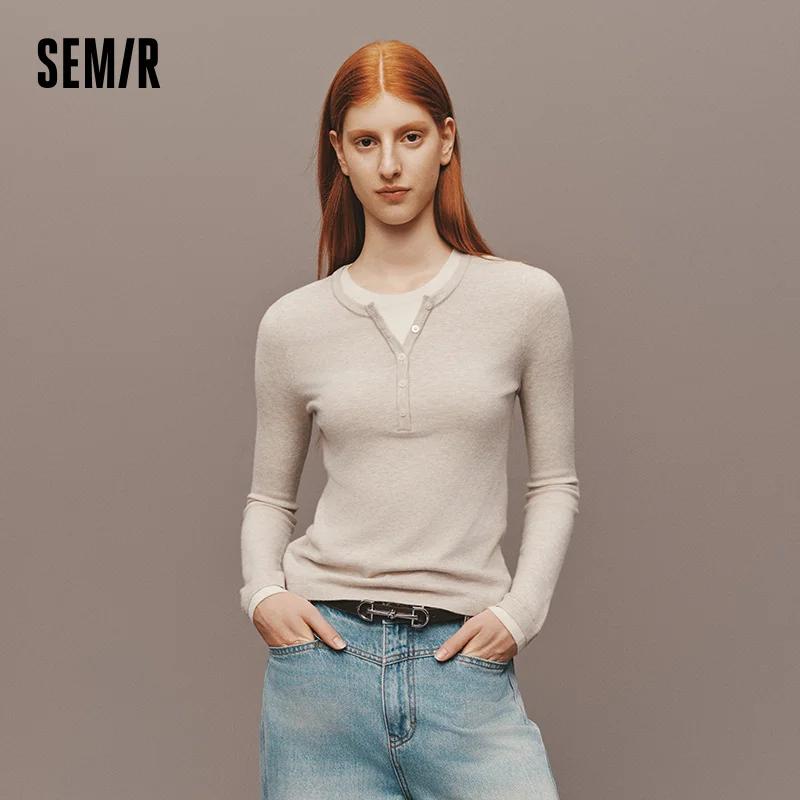 Semir tricoté pull femmes hiver col Henley faux deux pièces chauffeur antibactérien antistatique min