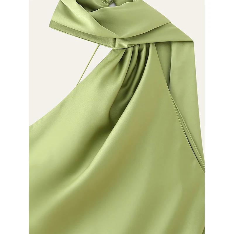YENKYE High Street-Robe longue en satin vert pour femme, sexy, élégante, licou, femme, mode, dos nu,