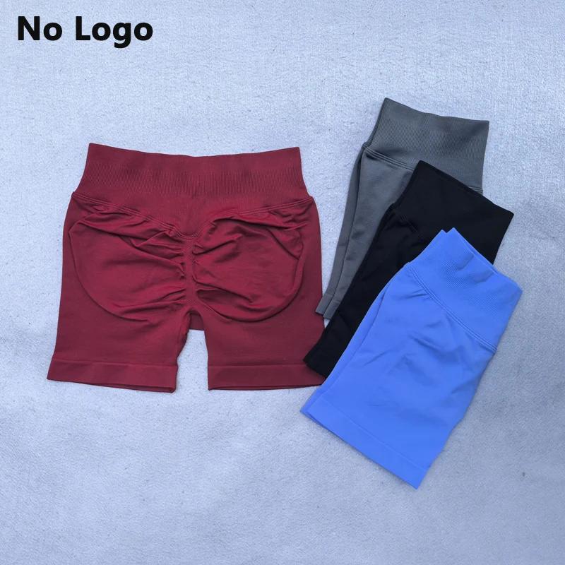 Short de Yoga Sexy sans Logo, dos en V, bande de taille basse côtelée, sans couture, froissé, pour e