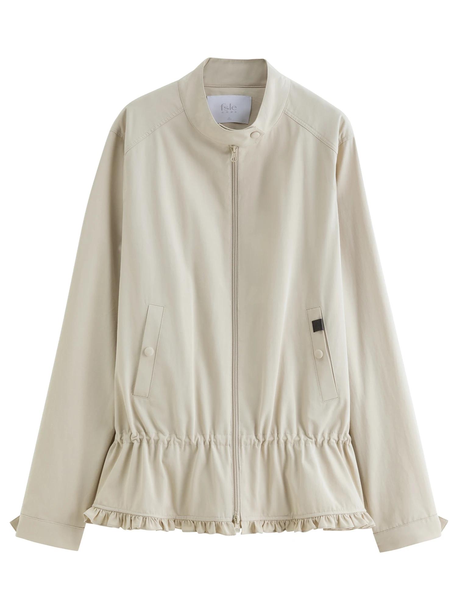 FSLE 2025 nouvelles femmes épaule droite col montant veste 2025 automne Style coréen cordon doux fle