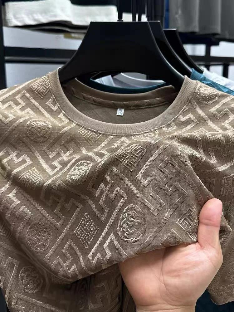 T-shirt à manches courtes et col rond en soie glacée de marque haut de gamme, mode d'été imprimé, ha