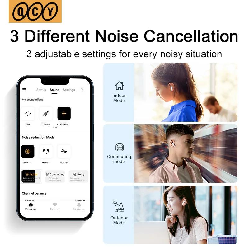 QCY – écouteurs sans fil Bluetooth 5.2, casque d'écoute 40db, avec suppression du bruit actif, 6 mic