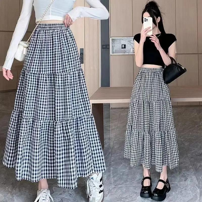 Jupe à plusieurs niveaux en Patchwork pour femmes, Vintage, à carreaux, taille haute, taille élastiq