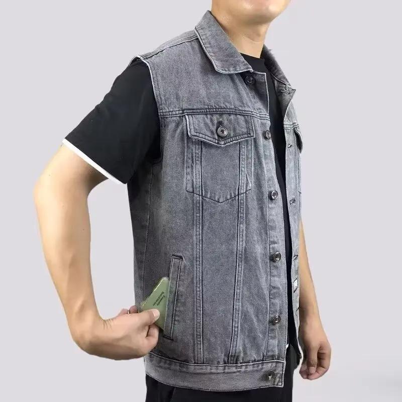 Gilet en jean rétro haut de gamme, revers sans manches pour hommes, gilet, gilet, gilet, gilet, gile