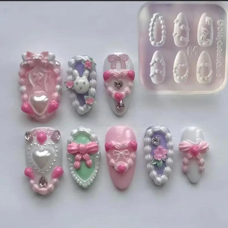 Moule à ongles en Silicone, crème à gâteau, cœur en dentelle, doux Y2K, modèle de décoration pour Na