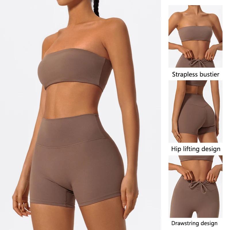 Ensemble de sport deux pièces d'été pour femme, tenue de yoga, soutien-gorge sans bretelles, crop to