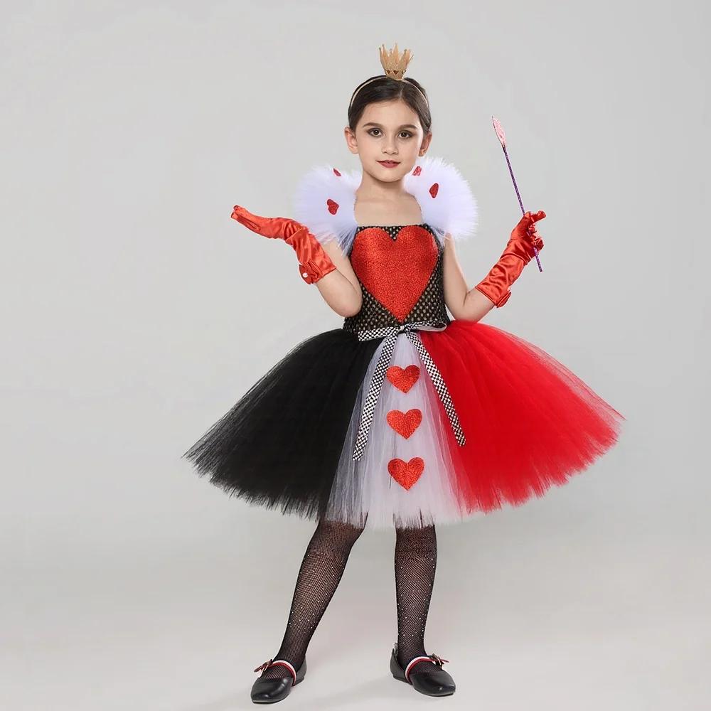 Costume Tutu reine de cœur pour filles, robe fantaisie Alice au pays des merveilles, tenue de carnav