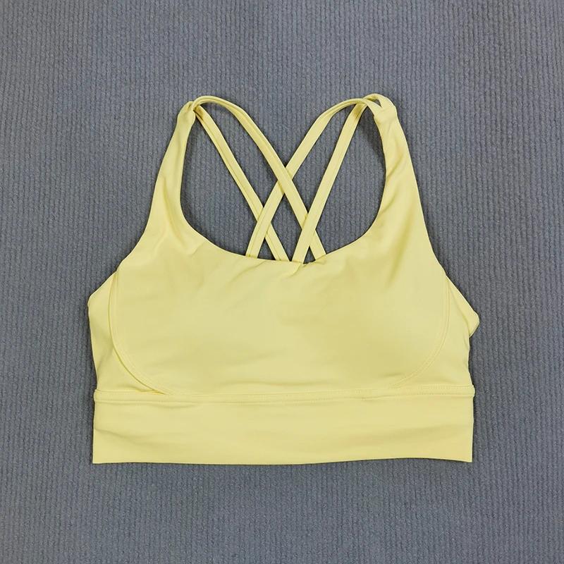 Soutien-gorge de sport de Yoga couleur unie pour femmes, soutien-gorge de sport doux à dos croisé, e