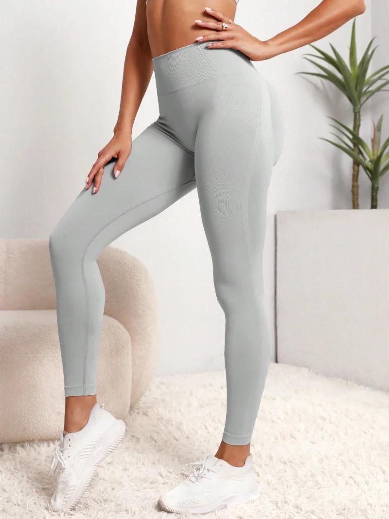 Leggings sport femme sans coutures yoga fitness extensible taille haute confort entraînement