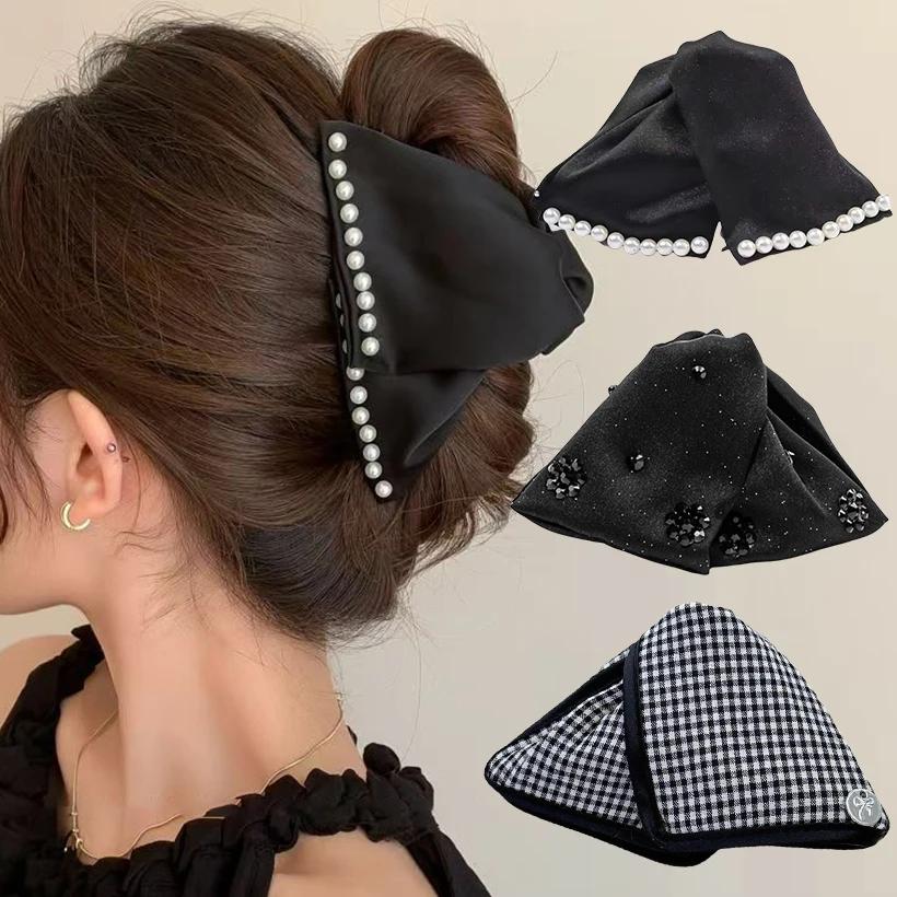 Élégant grand strass arc griffe de cheveux crabe perles épingles à cheveux femmes filles doux cheveu