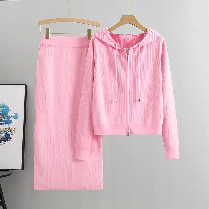 Cardigan tricoté pour femmes, taille haute, jupe enveloppée dans les fesses, costumes 2 pièces, ense